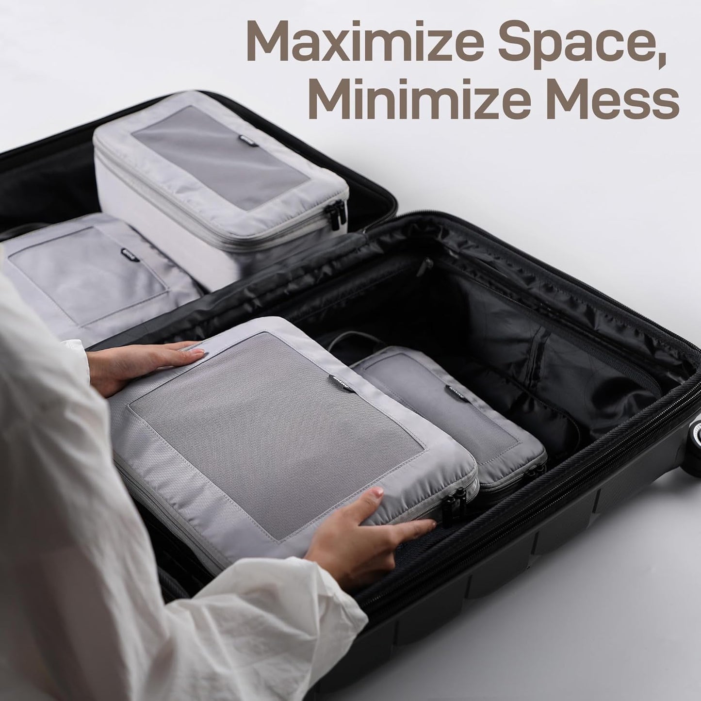 EPICKA TripCozy Compression Packing Cubes - 4 Set Durable Travel Organizer Bags with Mesh Top, Expandable Travel Accessories for Carry on, Luggage, Suitcase, Backpack (Light Grey)