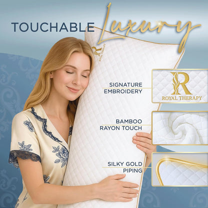 Royal Therapy Body Pillow for Adults – 20x54 Full Body Pillow for Side Sleeper, Pregnancy, Back Pain & Maternity – Memory Foam Long Bed Pillow with Cooling Bamboo Rayon Cover