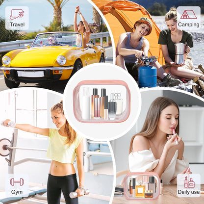 Moyad TSA Approved Clear Toiletry Bag, 3 Pack Quart Size 3-1-1 Liquids Pouch for Travel, Transparent Makeup & Cosmetic Organizer for Women Men, Peach Pink