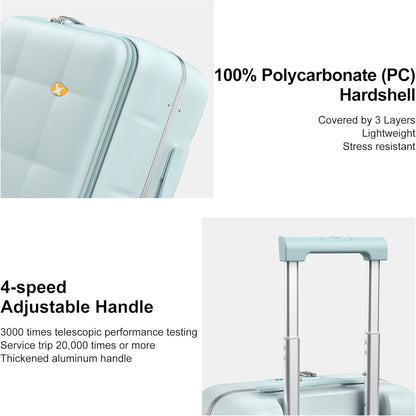 MGB 20 Inch Top Open Carry On Luggage 22x14x9 Airline Approved, Hard Shell Carry On Suitcase with Spinner Wheels, Travel Small Luggage Built-in TSA Lock for Women Men Gifts (Aquamarine)