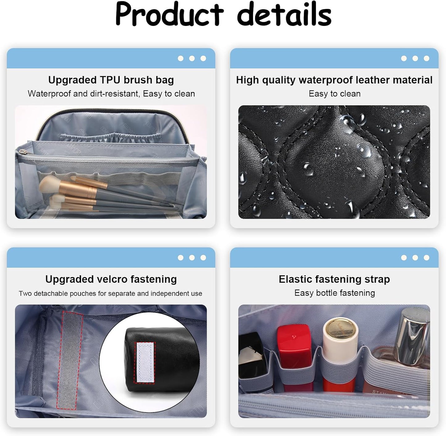 Travel Makeup Bags for Women Cosmetic Bag: Puffy Make up Bags Set of 3 - Vegan Leather Makeup Organizer - Waterproof Large Toiletry Bag with Compartments - Travel Essentials (Black)