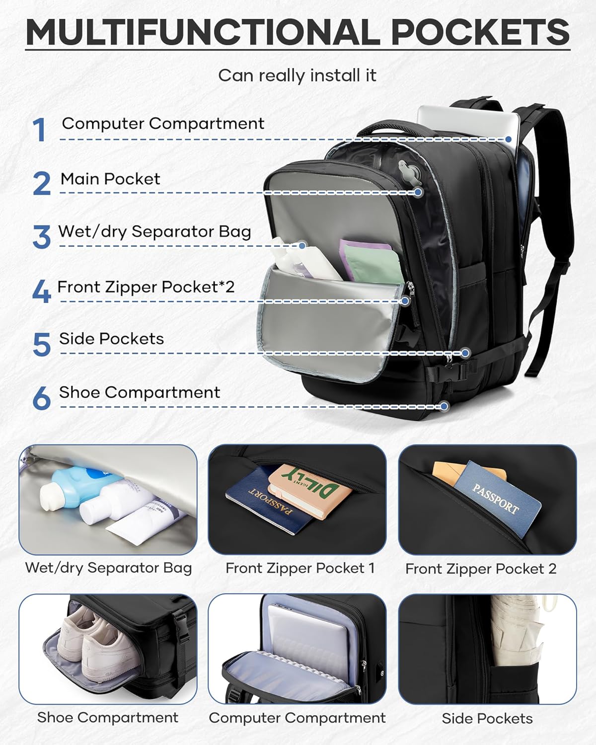 Black Vacuum Backpack With Vacuum Compression,Expanded Travel Laptop Backpacks For Women Men,Carry On Backpack Airback Backpacks With Pump Seal Packing, Personal Item Travel Bag