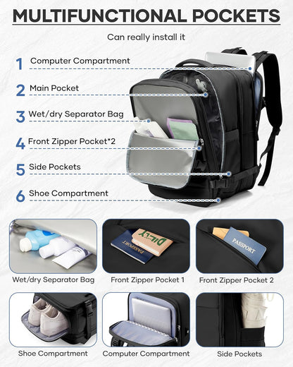 Black Vacuum Backpack With Vacuum Compression,Expanded Travel Laptop Backpacks For Women Men,Carry On Backpack Airback Backpacks With Pump Seal Packing, Personal Item Travel Bag