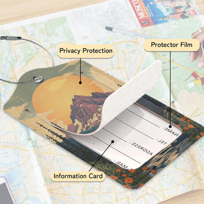 Vintage Mountain Luggage Tag for Suitcase,Forest Lake Design with Privacy Flap Name ID Label Metal Loop, 3 Pack