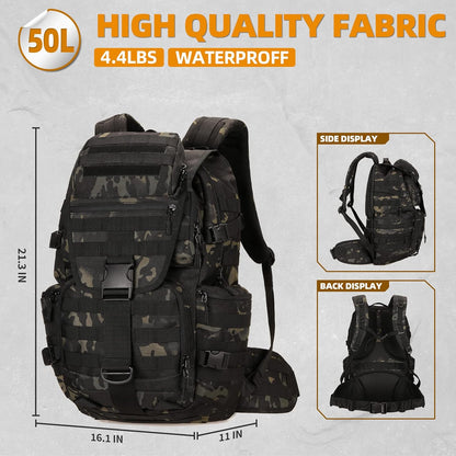 50L Military Tactical Backpack Hiking Waterproof Backpack Large Military Pack 3 Day Assault Pack Molle Bag Rucksack