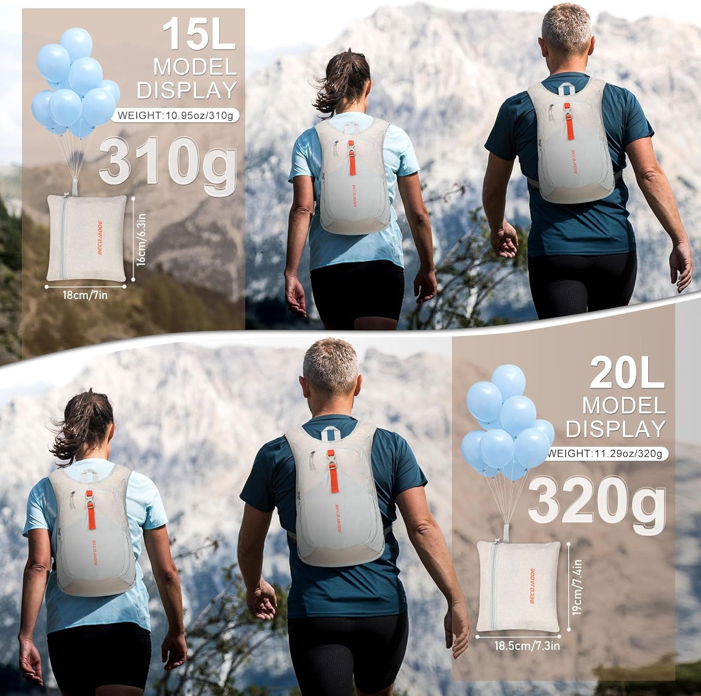 20L Small Hiking Backpack for Men Women Foldable Packable Back Pack Ultralight Hiking Daypack for Travel Camping Outdoor, Beige