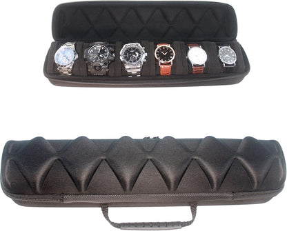 Watch roll travel case organizer for 6 watches, Storage Organizer and Display with innovative watch pillow, fit large up to 60mm faced watches (Black, 6 Slot)