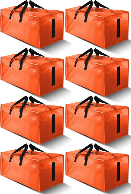 8 Pack Large Strong Moving Bags with Zippers & Carrying Handles - Water-Resistant - Heavy Duty Storage Tote for Space Saving, Fold Flat, Alternative to Moving Box (Orange)