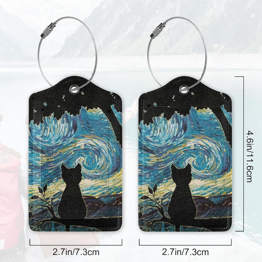 Luggage Tags,Black Cat Starry Night Cute Suitcase Tag with Privacy Flap & Name ID Label & Metal Loop,Luggage Tags for Women Men Baggage Handbag School Bag Backpack