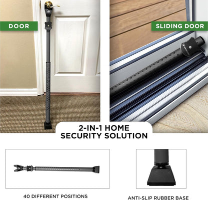 Adjustable Sliding Door Security Bar, Door Jammer 2-in-1 Adjustable Door Knob and Sliding Patio Door Stoppers Security with Alarm, 40 Different Adjustments by Guard Dog Security