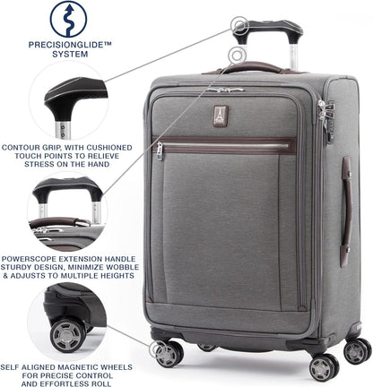 Travelpro Platinum Elite Softside Expandable Checked Luggage, 8 Wheel Spinner Suitcase, TSA Lock, Men and Women, Vintage Grey, Checked Medium 25-Inch