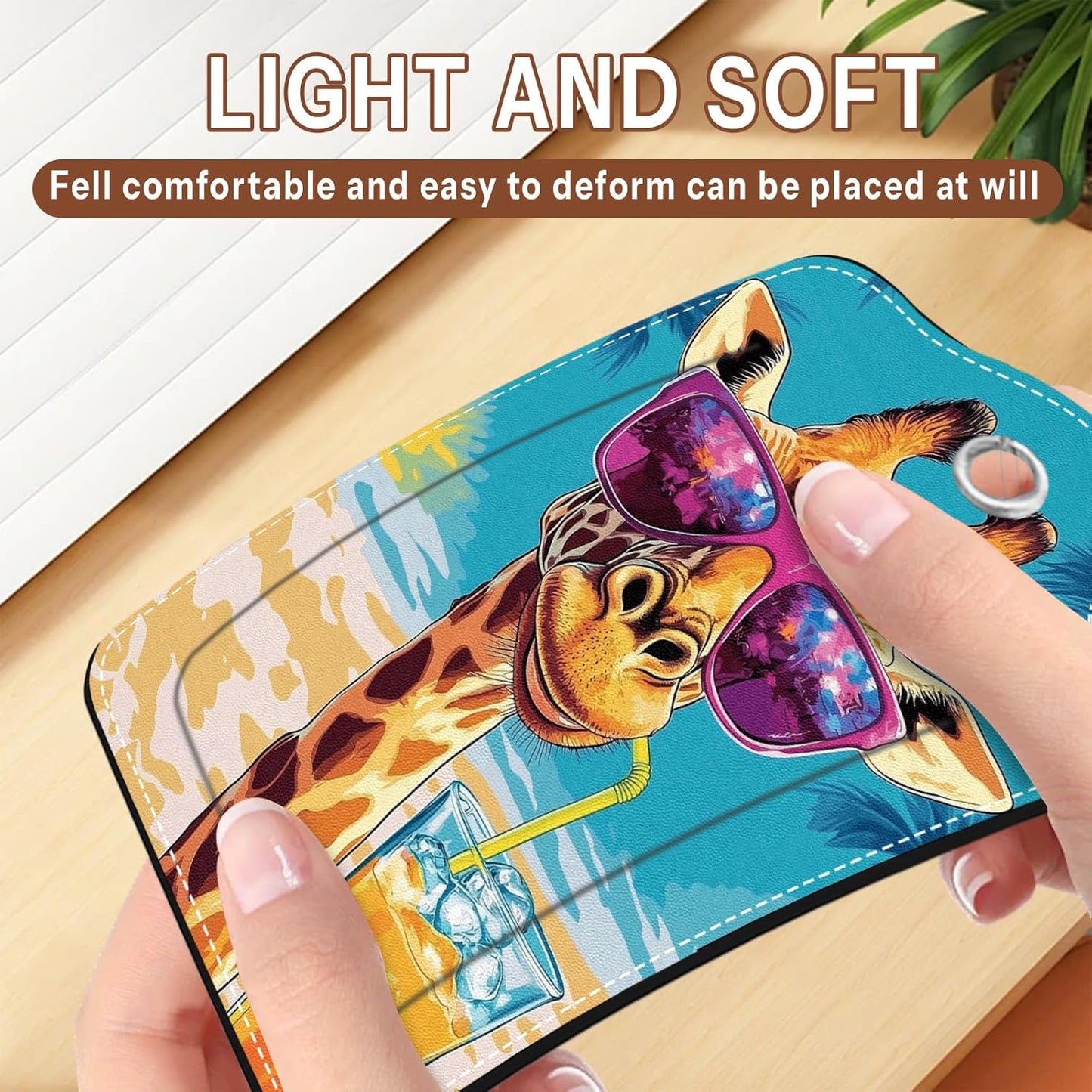 2 Pack Colorful Giraffe Luggage Tags for Suitcase, Leather Luggage Tags Cute, Privacy Cover ID Label with Stainless Steel Loop & Address Card, Giraffe Travel Bag Tag Luggages Accessories for Suitcases