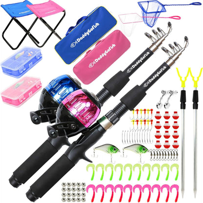 DaddyGoFish Kids Fishing Pole - Rod Reel Combo Tackle Box Starter Set - First Year Small Dock Gear Kit for Boys Girls Toddler Youth Age Beginner Little Children Junior Anglers Older Kids