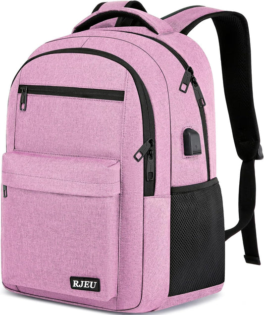 Backpack for Women, School Backpack for Teen Girls College Back pack with USB Charging Port, Pink