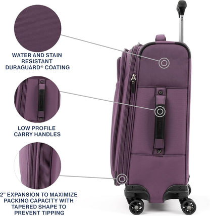 Travelpro Tourlite Softside 21" Expandable Luggage with 4 Spinner Wheels, Lightweight Suitcase, Carry-On, Deep Purple