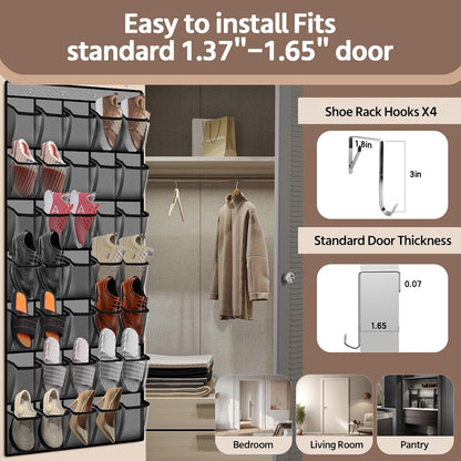 35 Pocket Over the Door Shoe Organizer,Reusable Breathable Large Mesh Bag Men's & Women's Sneaker Organizer,Shoe Organizer for Kids,Hanging Shoe Storage Hanging Bag (2PCS-Gray)