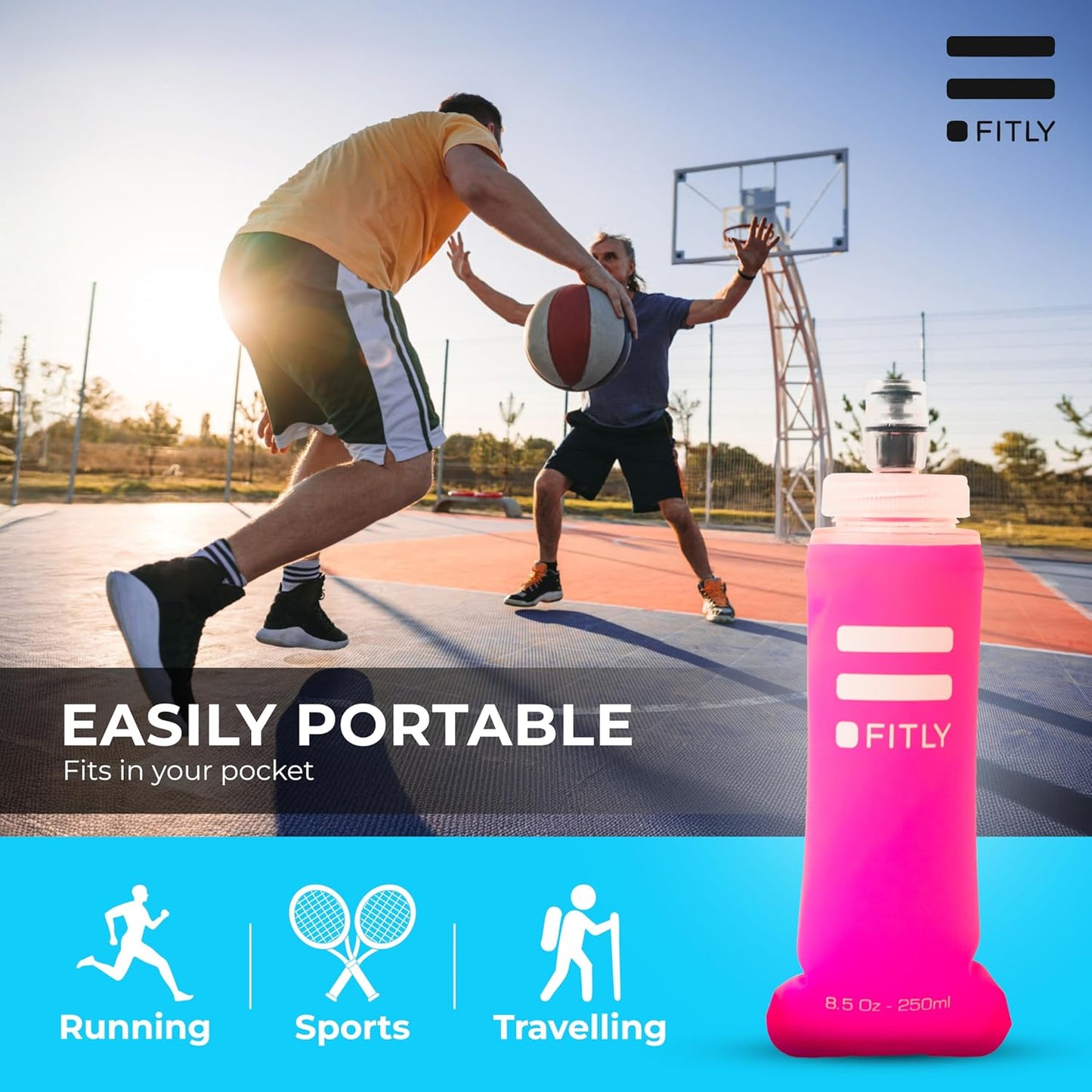 FITLY Soft Flask - Shrink As You Drink Soft Water Bottle for Hydration Pack - Folding Water Bottle Ideal for Running, Hiking, Cycling, Climbing & Rigorous Activity