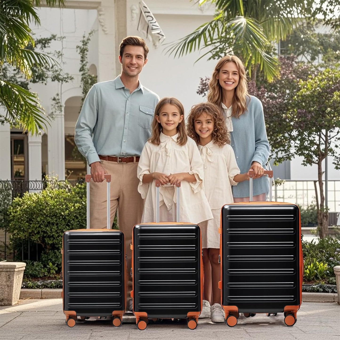 luggage sets 3 Piece with Spinner Wheel,100% PC Material Lightweight Durable,Expandable Carry On Travel Hardside Suitcase sets with TSA Lock for Men and Women (Black+brown)