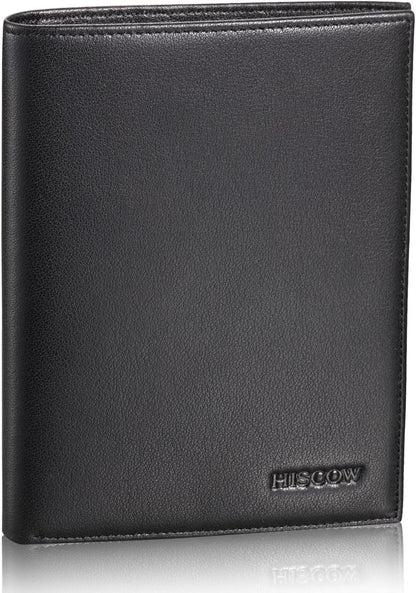 HISCOW Italian Leather Passport Holder for Travel - RFID Blocking Wallet Cover with Secure Organizer for Men & Women, US & Foreign Trips, Black