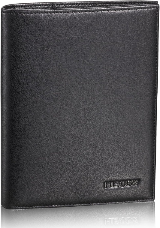 HISCOW Italian Leather Passport Holder for Travel - RFID Blocking Wallet Cover with Secure Organizer for Men & Women, US & Foreign Trips, Black
