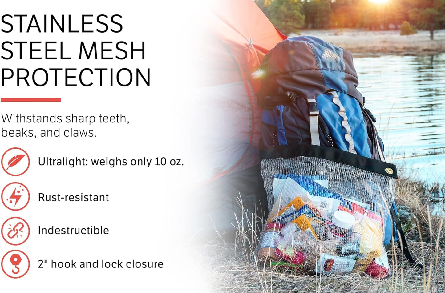 Rodent Proof Bear Bags - Ultralight Stainless Steel Mesh Bag for Camping Food Storage - Sturdy and Rust-Resistant Sack with Lock and Grommet For Easy Hanging