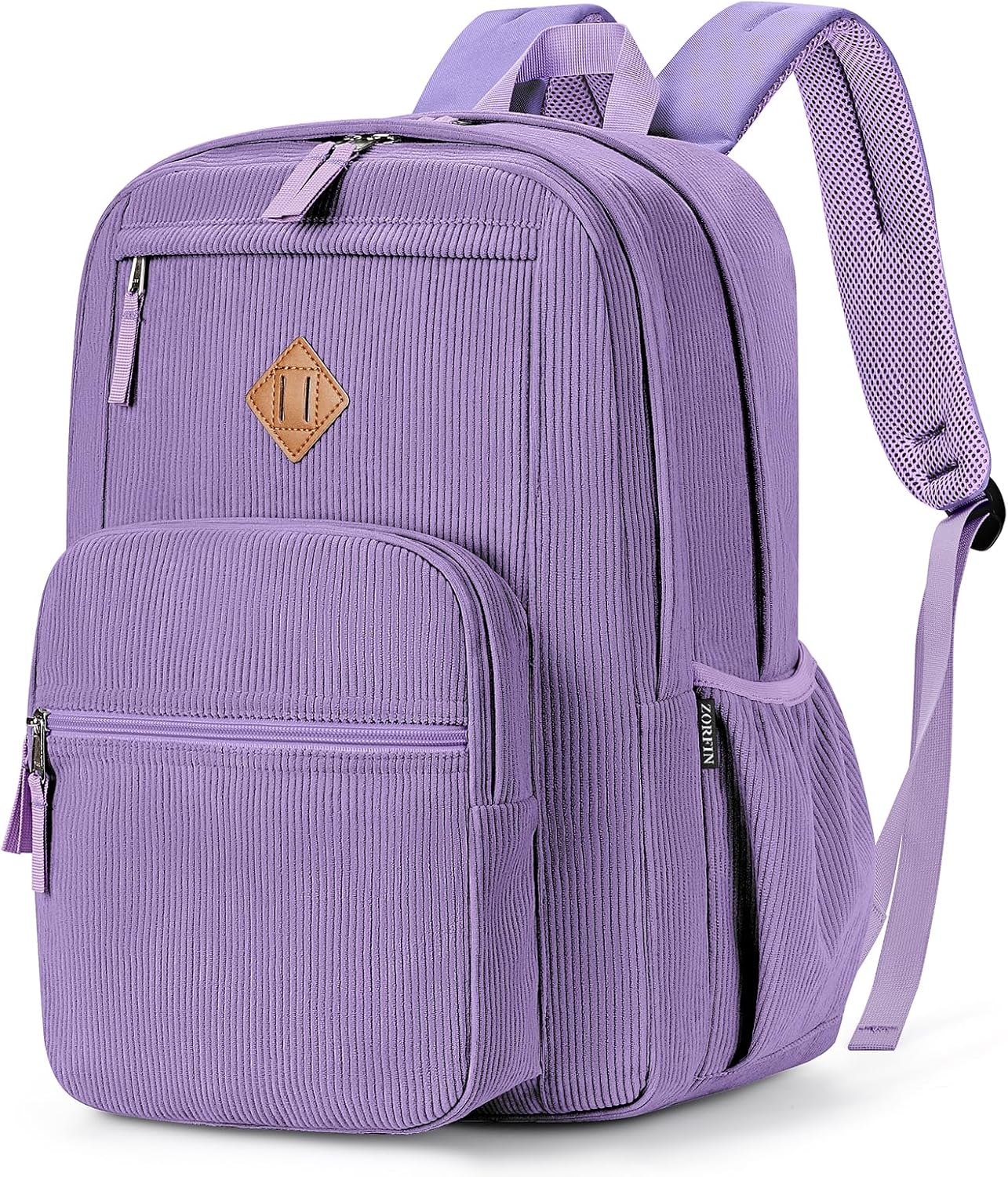 ZORFIN 26L Backpack for College, and Travel: Corduroy Bookbag - Deep Purple