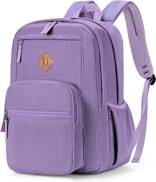 ZORFIN 26L Backpack for College, and Travel: Corduroy Bookbag - Deep Purple