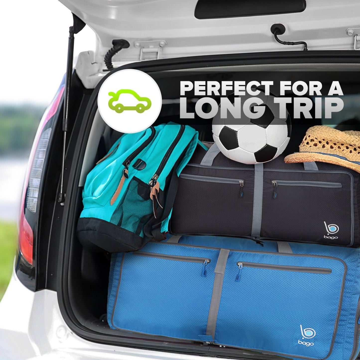 Bago Large Foldable Duffel Bags for Traveling Women & Men - 80L Packable Duffle Bag for Travel with Shoe Compartment - Water Repellant, Heavy Duty, Lightweight Folding & Collapsible (Black)