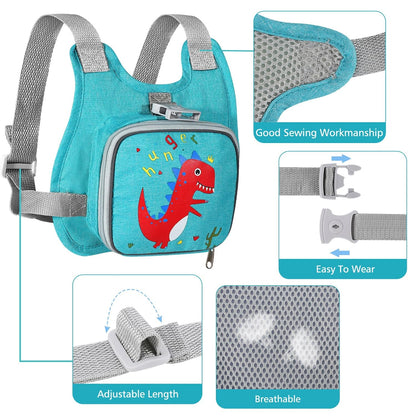 Toddler Harness Leash + Anti Lost Wrist Link, Accmor Dinosaur Baby Harnesses with Kids Leashes for Boys, Cute Child Walking Anti-Lost Holder Bracelet Strap Tether for Outdoor Keep Kid Close (Blue)