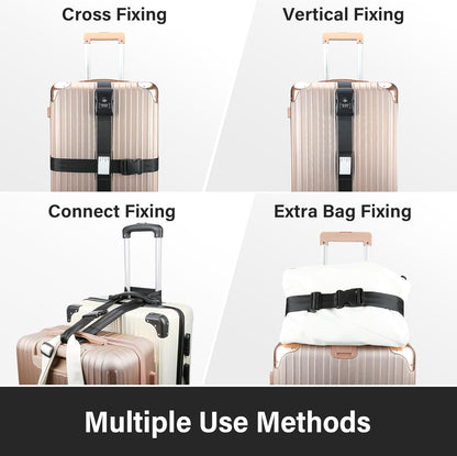 Luggage Straps, TSA Approved Luggage Strap Belt with Combination Lock for Suitcases, 2 Pack Heavy Duty Adjustable Black Cross Suitcase Straps with Name Tags for Travel, Carry On Bags, Protect