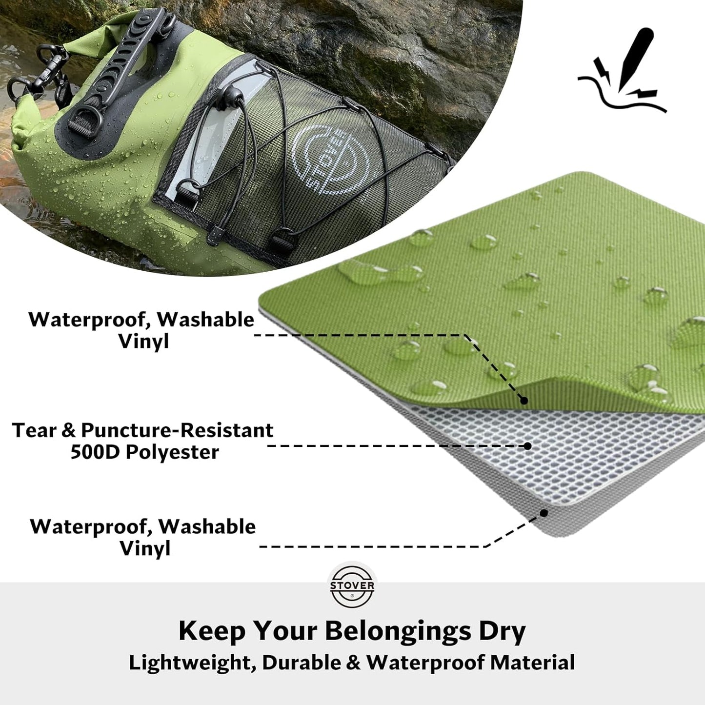 STOVER 5/10/25/30/40/55L Waterproof Backpack- Floating Dry Bag for Kayaking, Travel, Beach, Hiking, & Camping, Men/Women