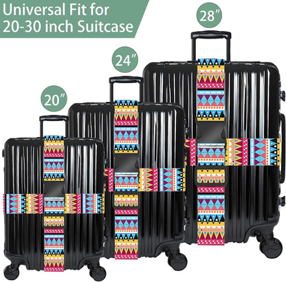 Bohemia Luggage Straps for Suitcases, Adjustable Luggage Travel Belt to Keep Luggage Security While Travel, Strong Polyester Fabric, Easy-to-Recognize Stylish Design Travel Accessories, 2 Pack