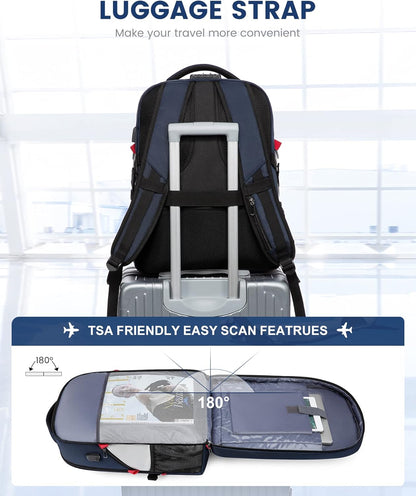 LOVEVOOK 17 inch Blue&White Travel Laptop Backpack with USB Charging Port, Anti-Theft, Water-Resistant, Modern Practical Unisex College/University Backpack