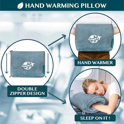 PAVILIA Travel Blanket and Pillow, Arms Opening Airplane Blankets for Adults, Compact Plane Blanket with Arm Hole 2-in-1 Bag for Flight Car Camping Fit in Luggage Backpack Traveler Gift, Blue