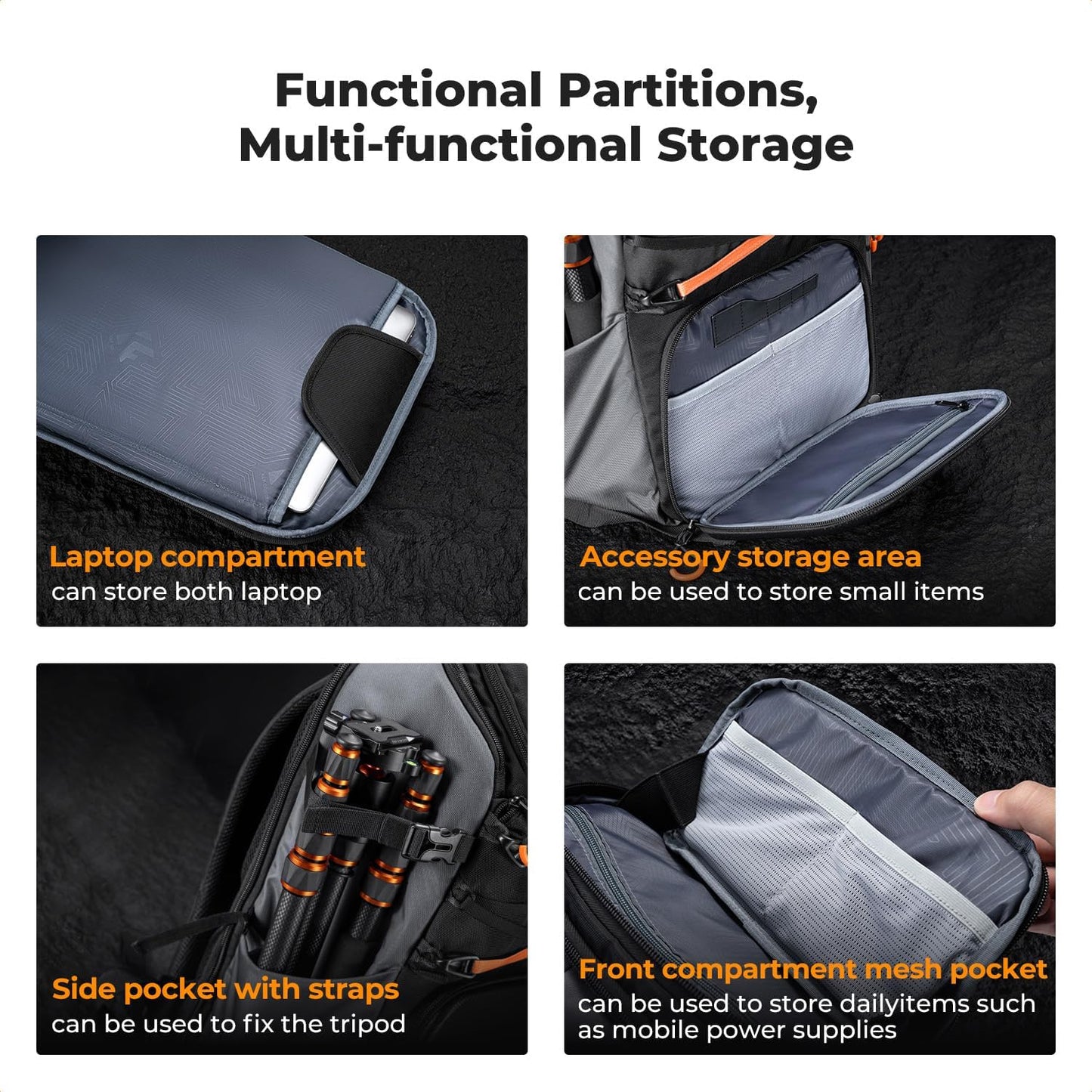 K&F Concept Camera Backpack Shoulder Bag for Photographers, Hardshell Case Camera Bag, Multifunction Photography Backpack with 15.6" Laptop Compartment