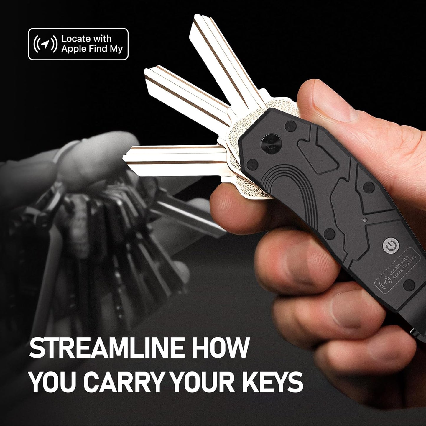 Air Keychain, Key Organizer Works with Apple Find My, Built-in airtag Chips, Holds 2-6 Keys, Car Key Chains with GPS Tracker, Key Finder, Minimalist Key Holder for Men and Women, (iOS Only) (Black)