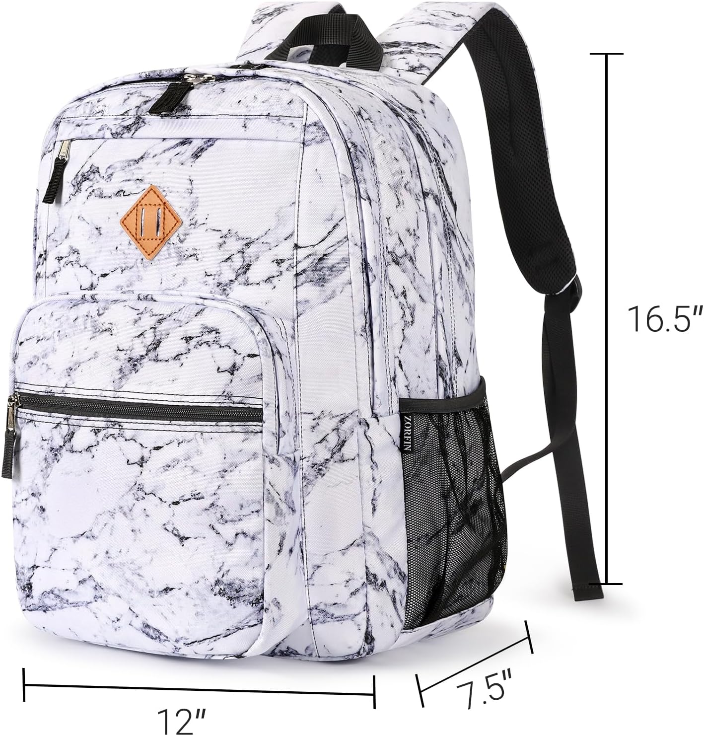 ZORFIN 26L Backpack for College, and Travel: Water Resistant Bookbag - Marble
