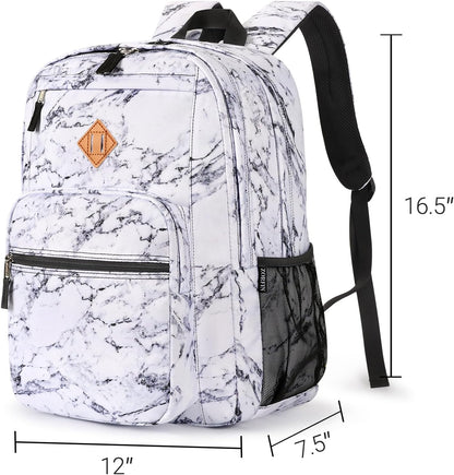 ZORFIN 26L Backpack for College, and Travel: Water Resistant Bookbag - Marble
