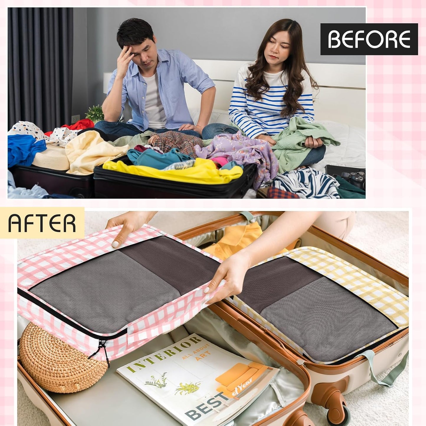 5 Pcs Packing Cubes for Suitcase Large Travel Cubes Carry on Luggage Organizer Bags for Clothes Accessories(L,Plaid)