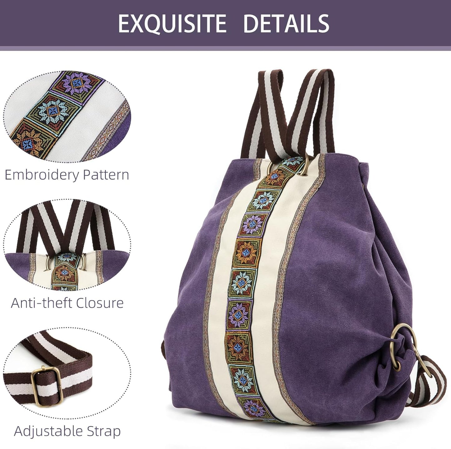 Goodhan Women Canvas Backpack Daypack Casual Shoulder Bag, Vintage Heavy-duty Anti-theft Travel Backpack