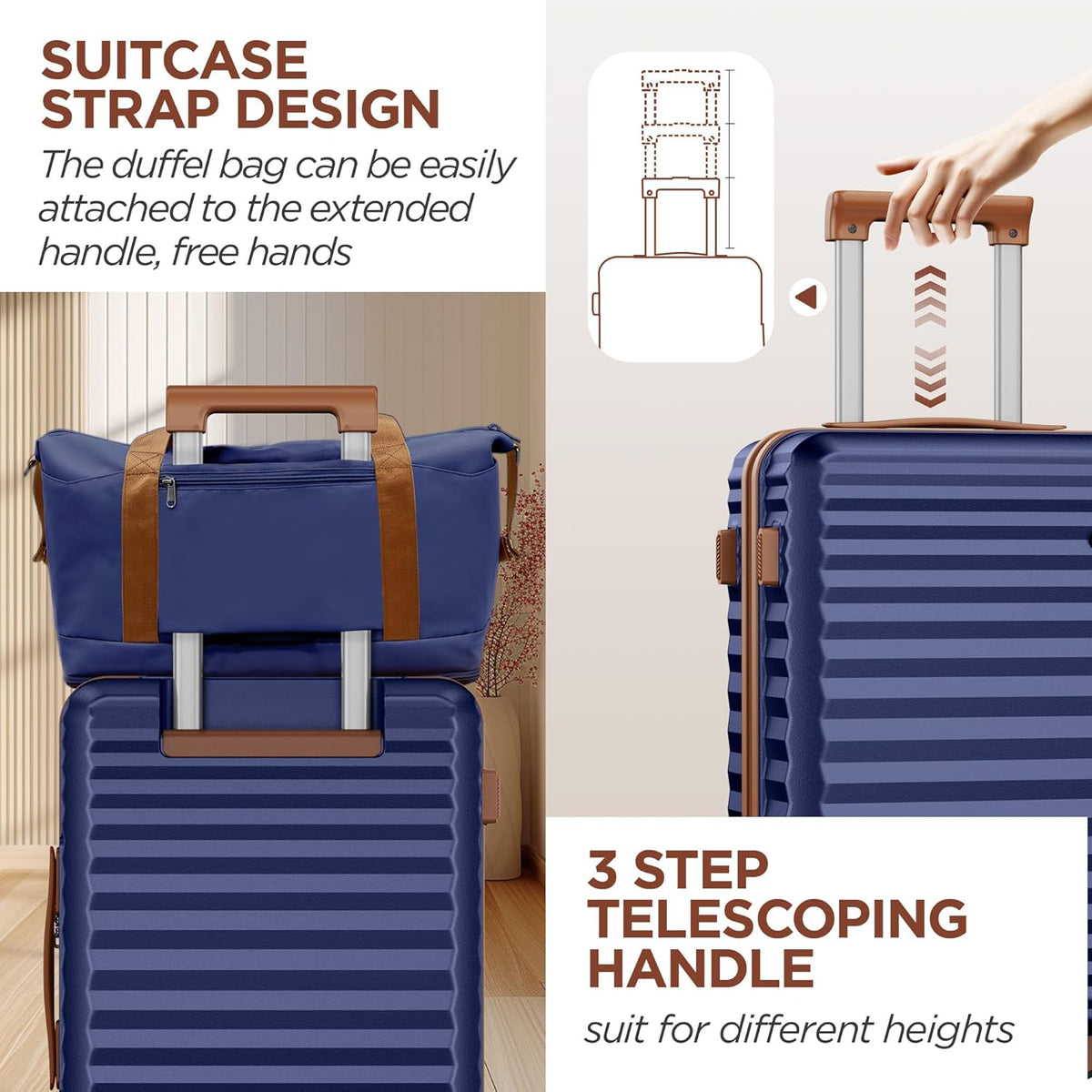 SHOWKOO Carry On Luggage Hardshell Lightweight Luggage Set, Suitcase with Double Spinner Wheels Tsa Lock White 3 piece set Blue (DB/TB/20in)