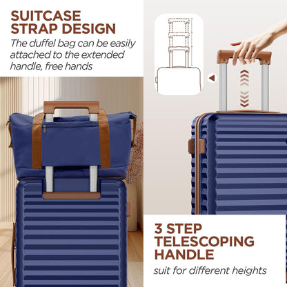 SHOWKOO Carry On Luggage Hardshell Lightweight Luggage Set, Suitcase with Double Spinner Wheels Tsa Lock White 3 piece set Blue (DB/TB/20in)