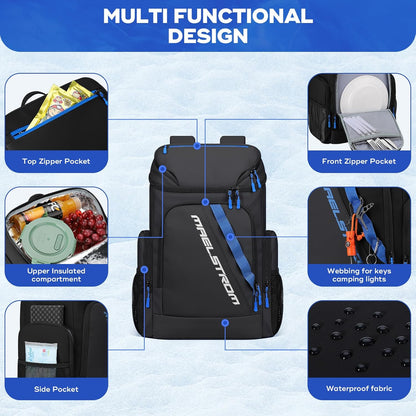 Maelstrom Backpack Cooler,36 Can Cooler Backpack,Soft Cooler Bag Insulated Leakproof,Lightweight Ice Chest Backpack,Travel Cooler Lunch Backpack for Camping,Hiking,Beach,Black