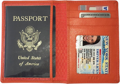 Personalized Monogrammed Orange Leather RFID Passport Wallet
