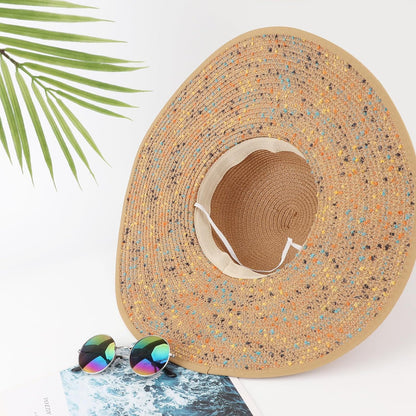 DRESHOW Beach Hats for Women Big Straw Wide Brim Summer Hat Floppy Foldable Roll up Cap Sun Hat UPF 50+