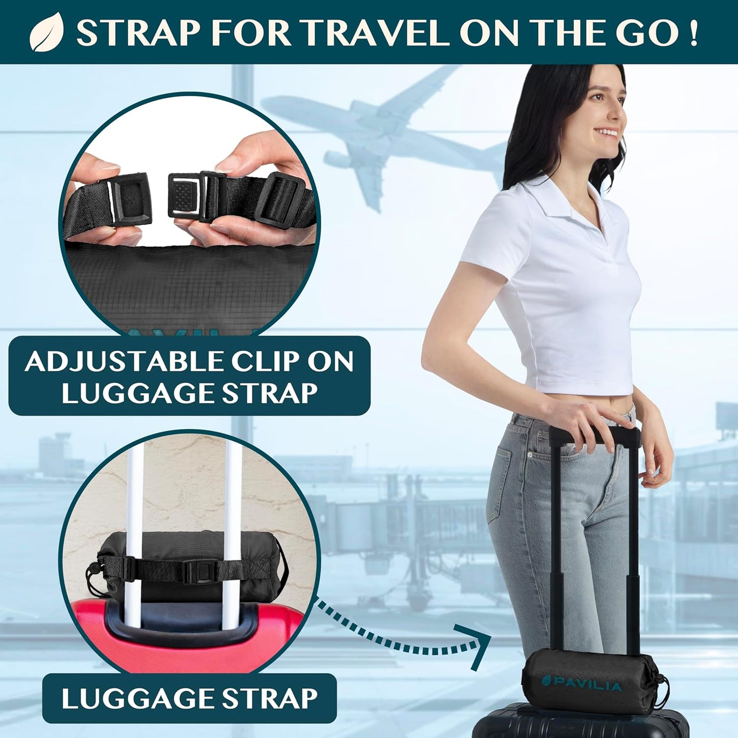 PAVILIA Travel Blanket Airplane Compact with Bag, Soft Packable Plane Blanket Kids Adults, Portable Camping Flight Essentials, Travelers Gifts Accessories, Luggage Backpack Strap, 65x40 Black