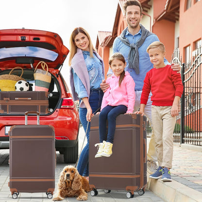 Merax Luggage Set 2 Piece Suitcase Set with Cosmetic Case Expandable Spinner Wheels Vintage Luggage Sets(Brown,20"+28")