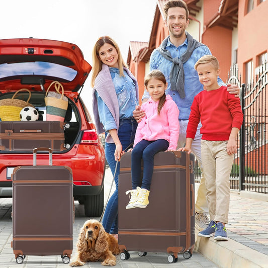 Merax Luggage Set 2 Piece Suitcase Set with Cosmetic Case Expandable Spinner Wheels Vintage Luggage Sets(Brown,20"+28")