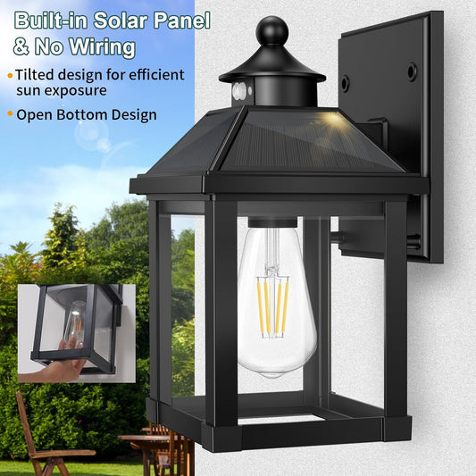 2Pack Solar Porch Lights Outdoor, Solar Sconce Lights Outdoor with Motion Sensor, Waterproof Wall Light with Clear Panel for Garage, Porch, Yard, Front Door,5.8 * 5.8 * 11.8in