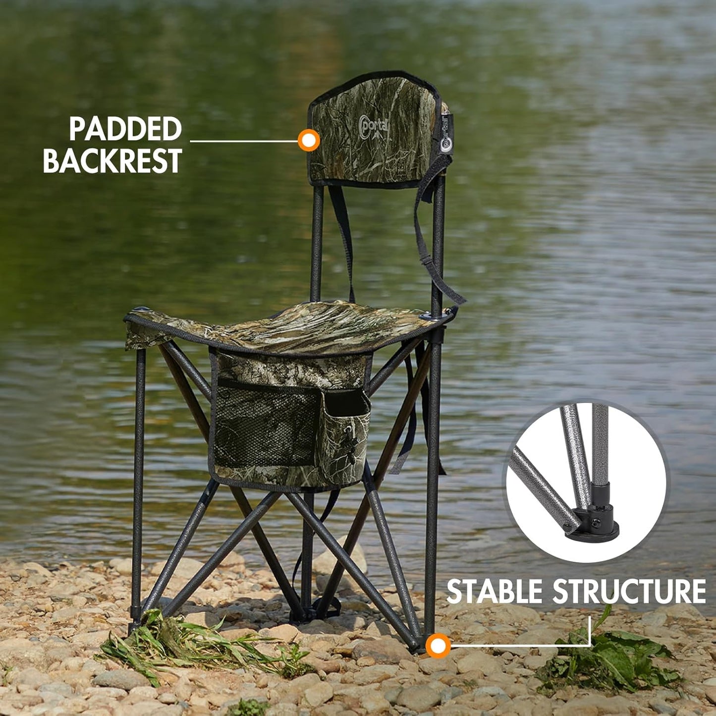 PORTAL Extra Large Quick Folding Tripod Stool with Backrest Fishing Camping Chair with Carry Strap